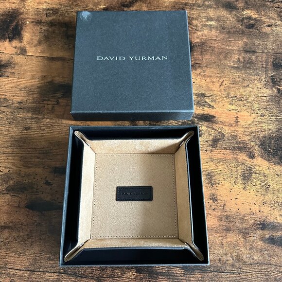 David Yurman Leather Jewelry Valet Tray Black Tan Suede